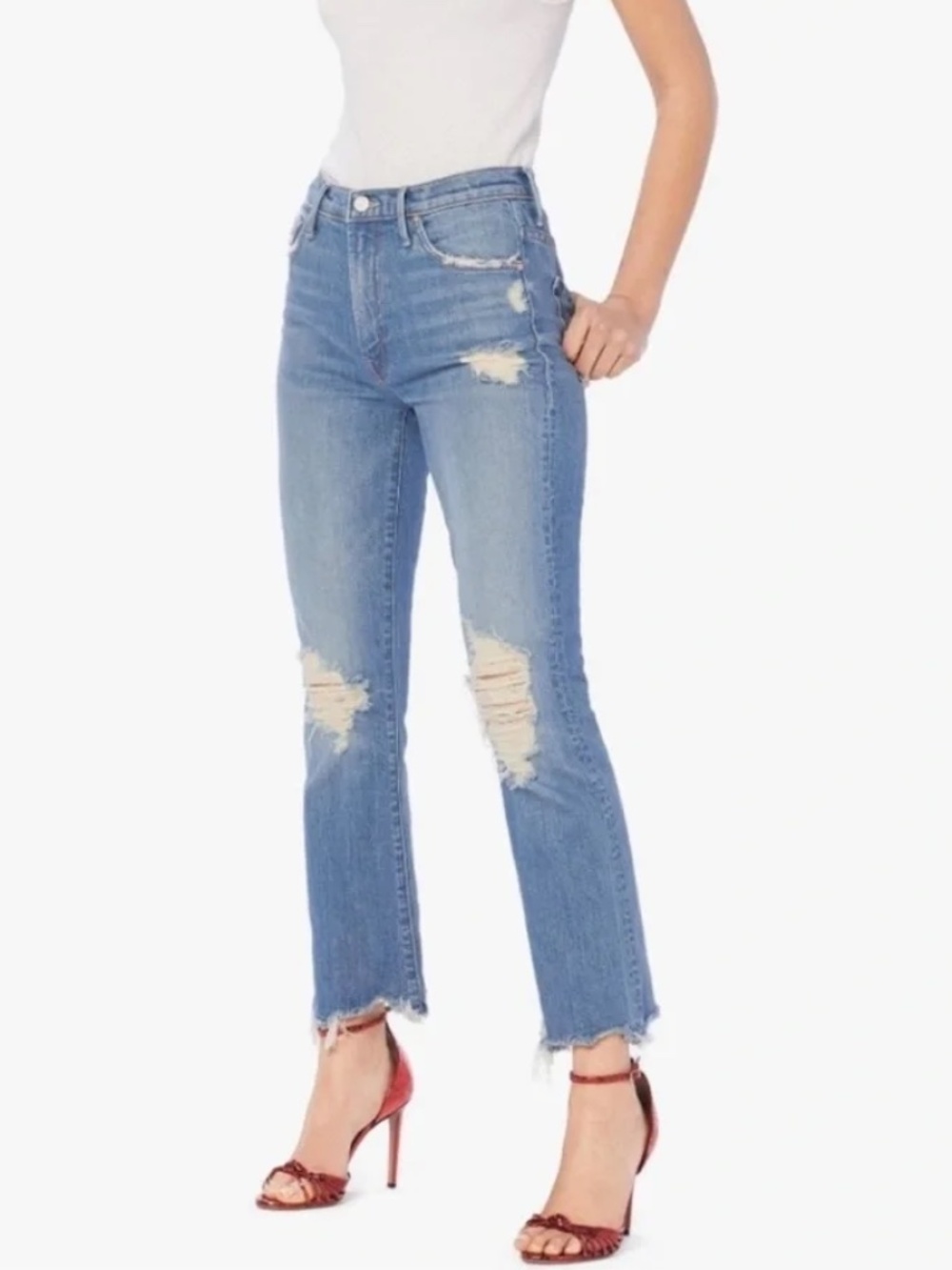 Mother Superior The Insider Ankle Chew Destroyed Bills Distressed Ankle Jeans 26
